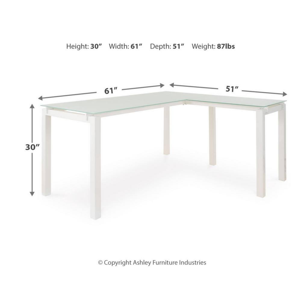 Modern White Corner Home Office Desk with Glass Top and Drawer