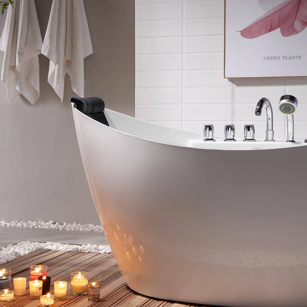 67'' White Acrylic Freestanding Whirlpool Bathtub with Faucet