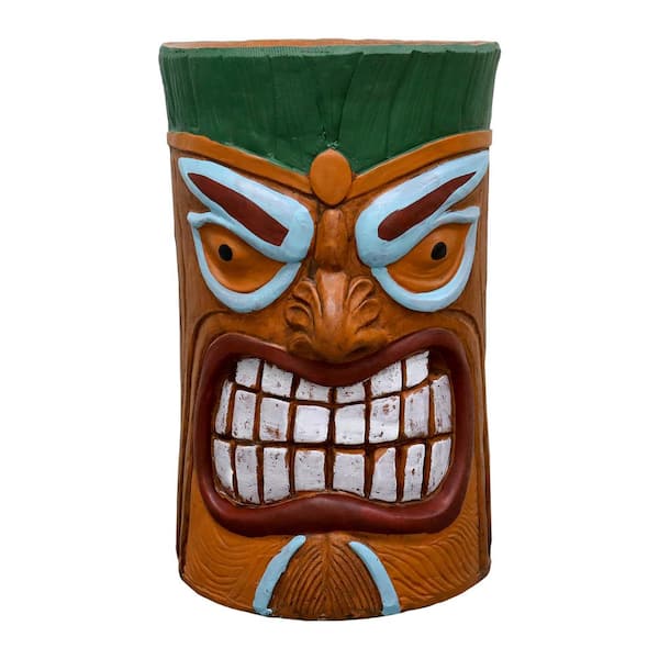 Watnature 20 in. H Tiki Statue -Tiki Bar Side Tables, Concrete the Grand Tiki Face Kanaloa Teeth Stool End Table for House Decor