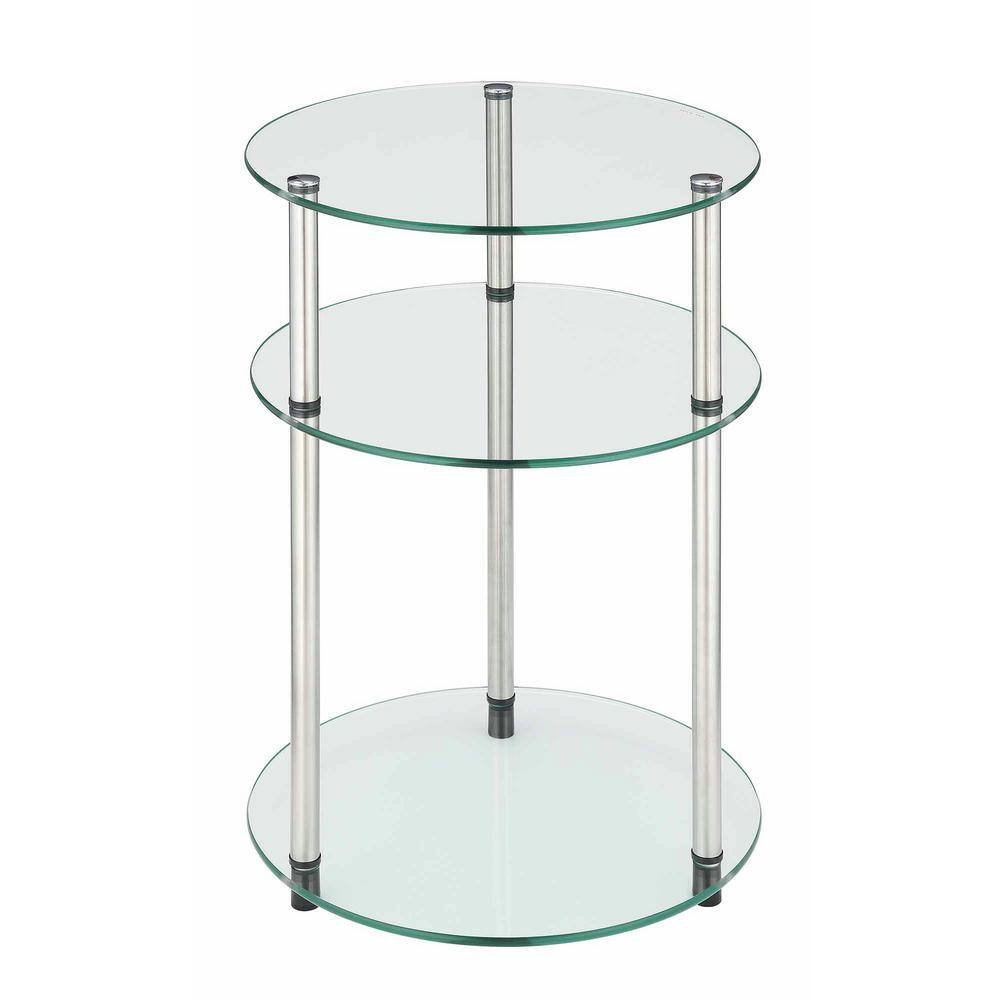 Elegant 16'' Round Metal and Glass 3-Tier Accent Table