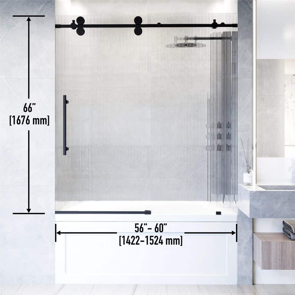 Elan 60" Matte Black Frameless Sliding Tub Door with Fluted Glass