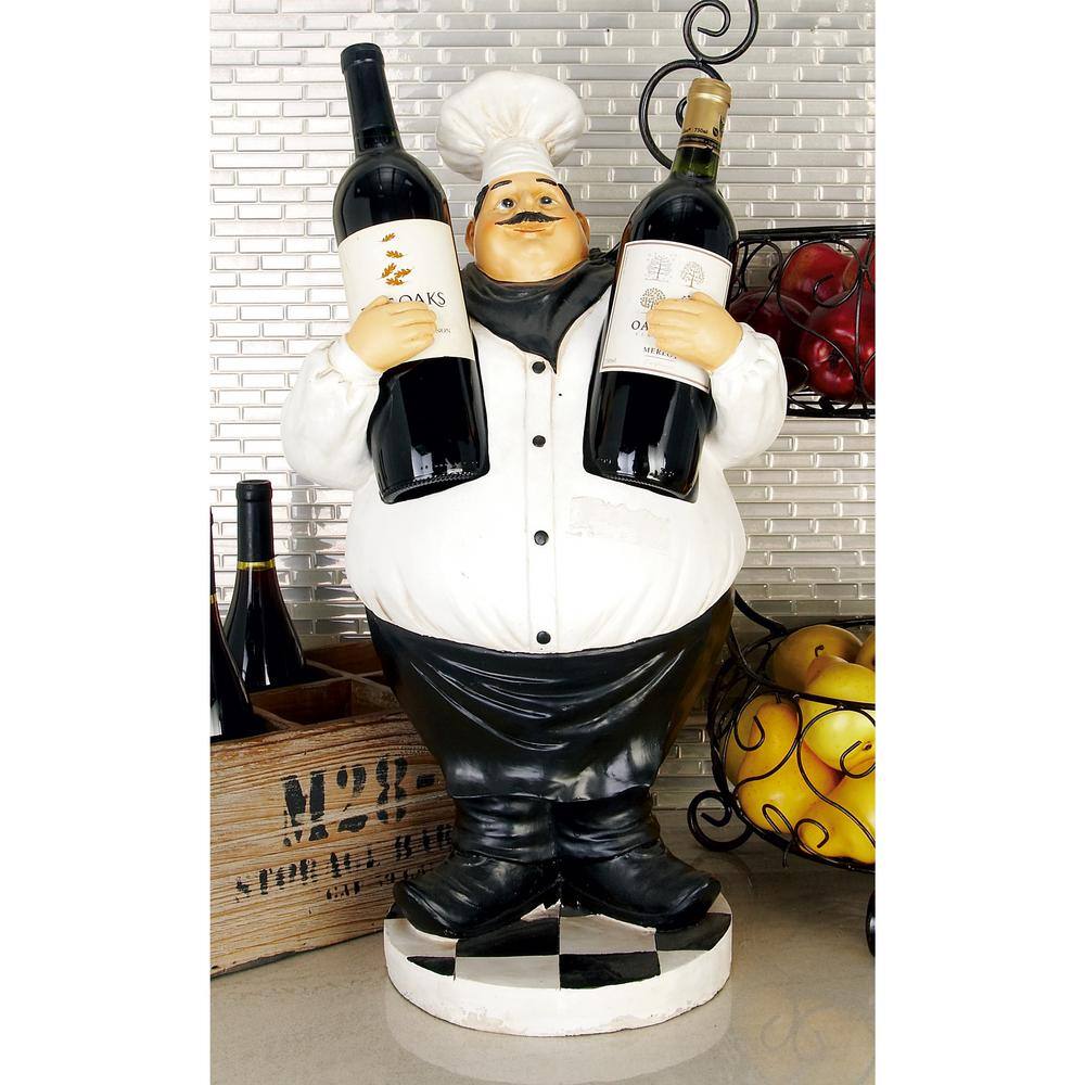 White Polystone Chef Sculpture with Wine Holder Slots