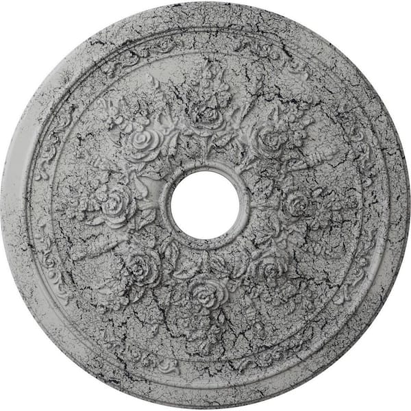 Ekena Millwork 1-1/2 in. x 23-5/8 in. x 23-5/8 in. Polyurethane Rose and Ribbon Ceiling Medallion, Ultra Pure White Crackle