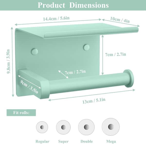 5.6 x 4 x 3.9 in. Adhesive or Screw Wall Mount Stainless Steel Toilet Paper Holder with Phone Shelf in Mint Green