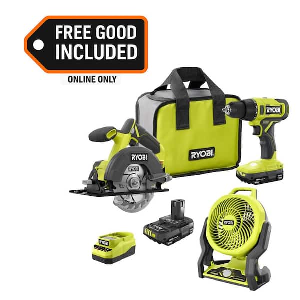 ONE+ 18V Cordless 2-Tool Combo Kit with (2) 1.5 Ah Batteries, Charger, and FREE ONE+ Hybrid WHISPER SERIES 7-1/2 in. Fan