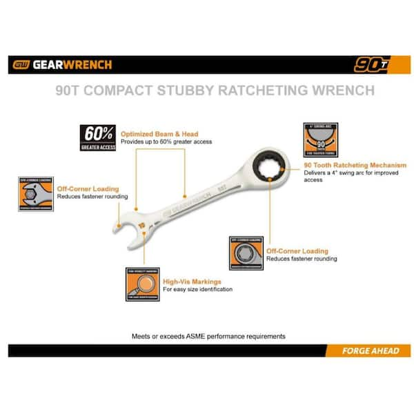 GEARWRENCH 90-Tooth 12 Point SAE Stubby Ratcheting Combination