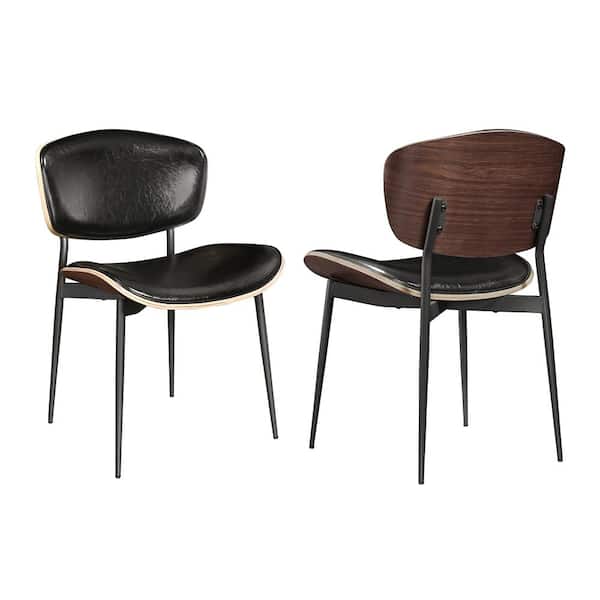 Art Leon Iya Pure Black Faux Leather Dining Side Chair with Metal Frame Set of 2