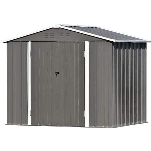 Unbranded 8 ft. W x 6 ft. D Gray Metal Storage Shed with Vents, Lockable Door and Foundation (44 sq. ft.)