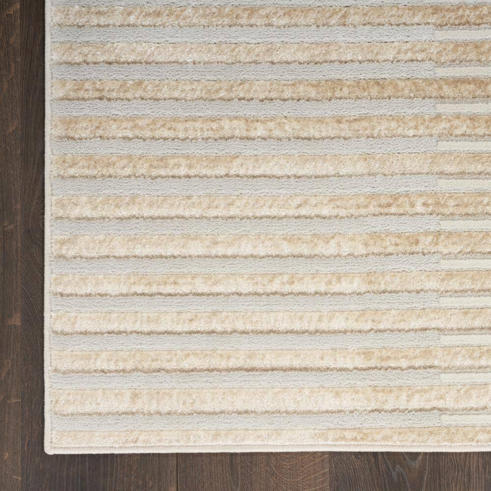 Beige Silver Striped 5' x 7' Synthetic Area Rug