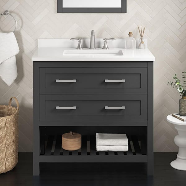 Autumn 36 in. Single Sink Gray Bath Vanity with White Engineered Stone Top (Assembled)