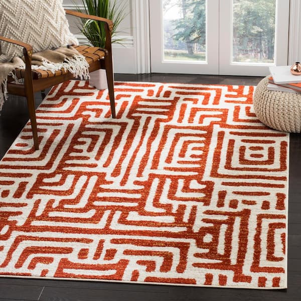 Amsterdam Ivory/Terracotta 8 ft. x 10 ft. Geometric Area Rug