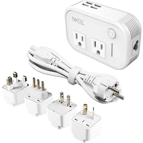 Lukyamzn Surge Protector Travel Adapter Voltage Converter with 2-Outlets, 4-USB Ports and 4-Universal Plugs in White