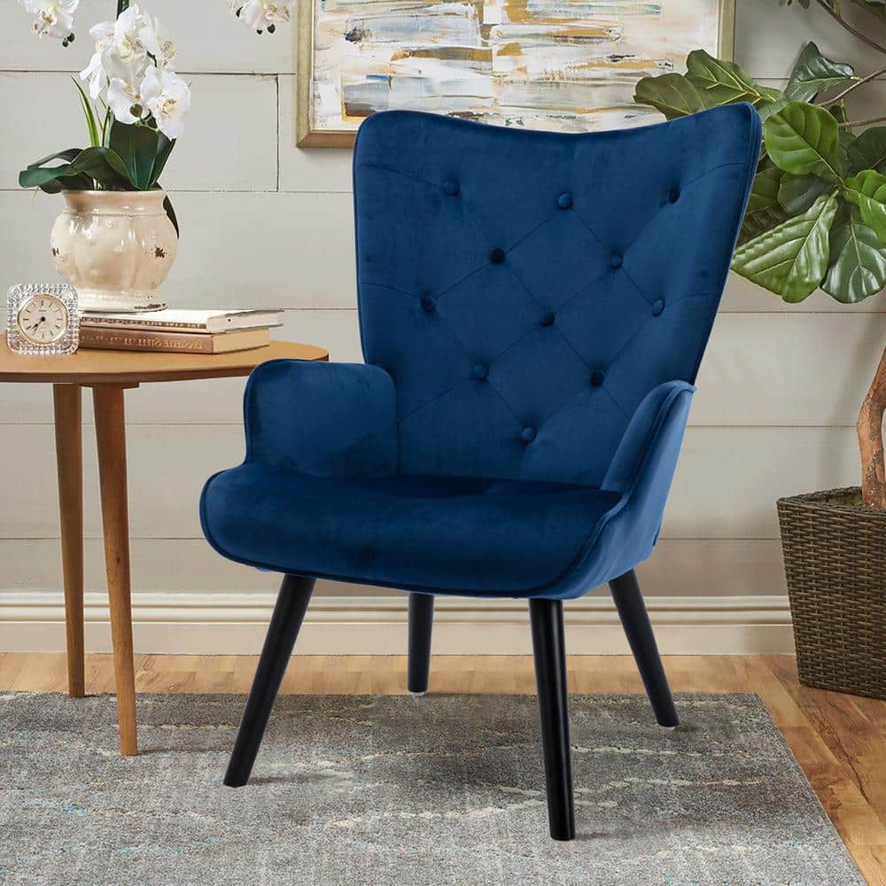 ANBAZAR Navy Blue Velvet Fabric Upholstery Arm Chair ( Set of 1
