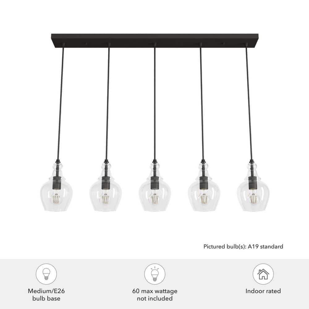 Maple Park Noble Bronze Linear Cluster Pendant with Clear Glass Shades
