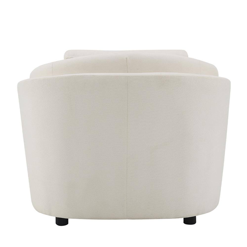 Beige Barrel Accent Chair with Wood Frame and Pillow
