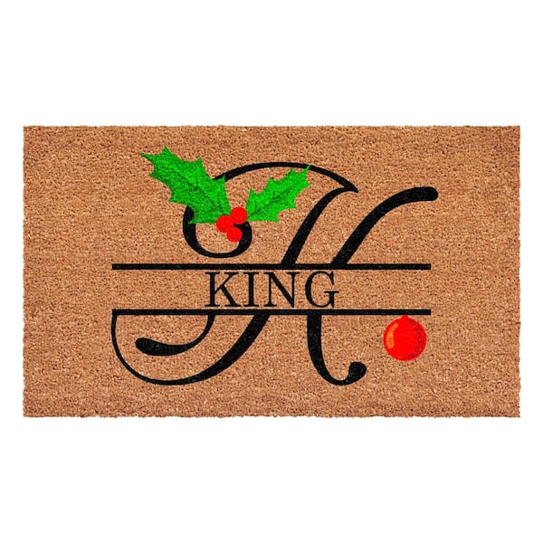 Christmas Holly 48 in. x 30 in. Coir Monogrammed Letter K Door Mat