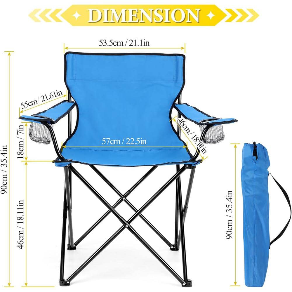 Blue Steel Frame Folding Camping Chair with Cup Holder and Storage Bag