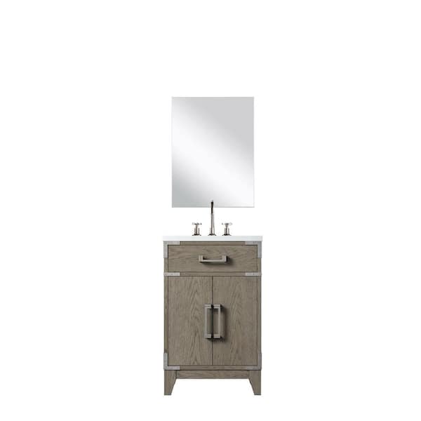 Fossa 20 in. W x 18 in. D Grey Oak Single Bath Vanity with Acrylic Top, 18 in. Mirror and Faucet Set