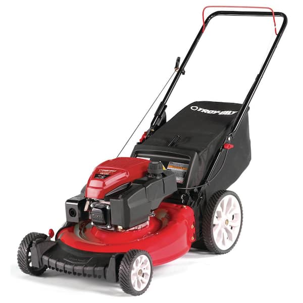 Troy Bilt 21 In 159cc Check Don T Change Series Troy Bilt Engine 3 In 1 Gas Walk Behind Push Lawn Mower With High Rear Wheels Tb130 The Home Depot