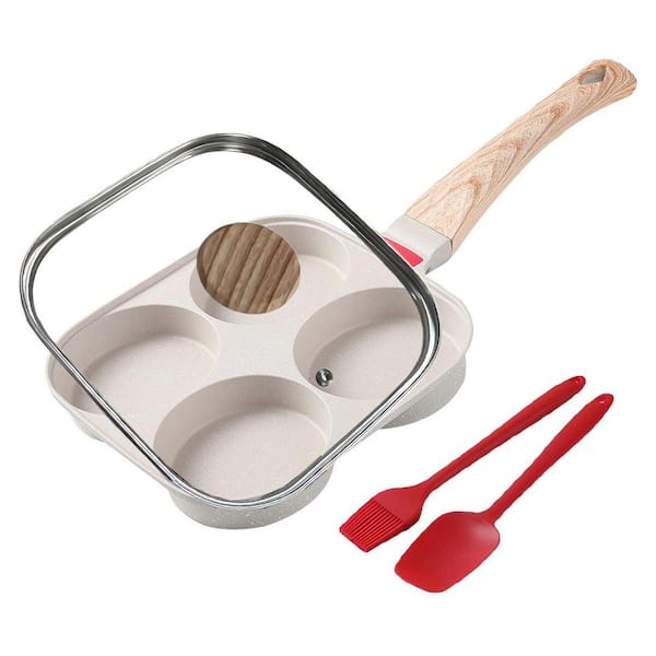 4-Egg Nonstick Saute Pan with Lid Compatible with Gas Electric Induction Cooktop Omelette Frying Pan