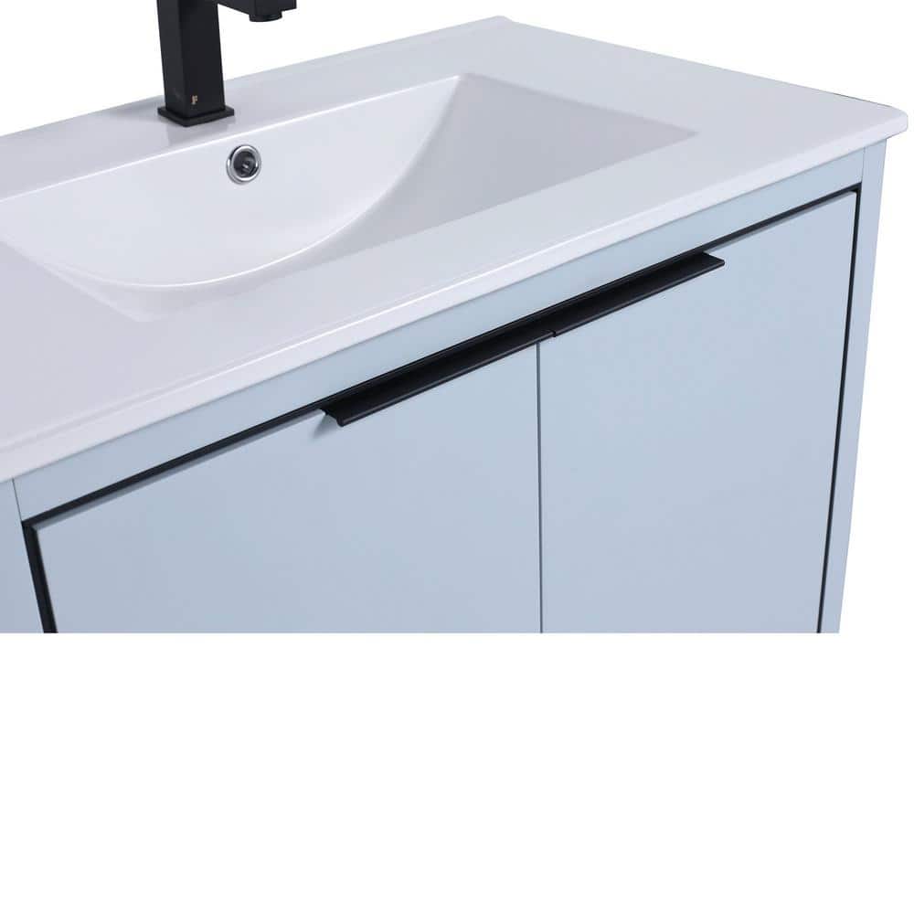 Pastel Blue Single Bathroom Vanity with White Ceramic Sink