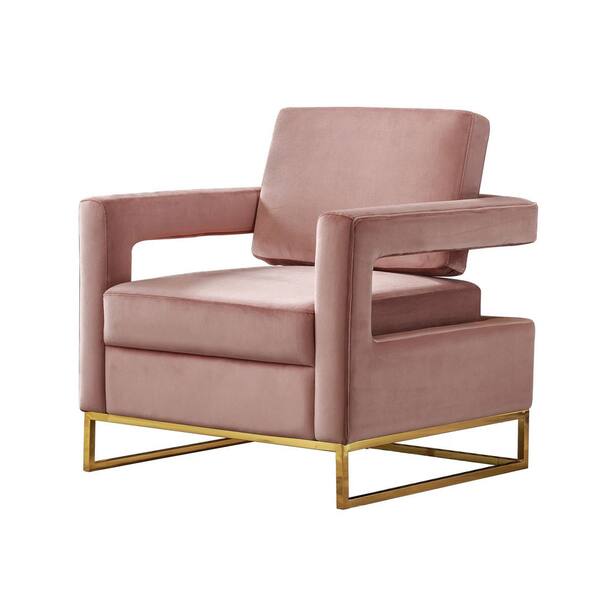 ANBAZAR Pink Accent Velvet Sofa Chair/Open Back Chair Removable Tufted