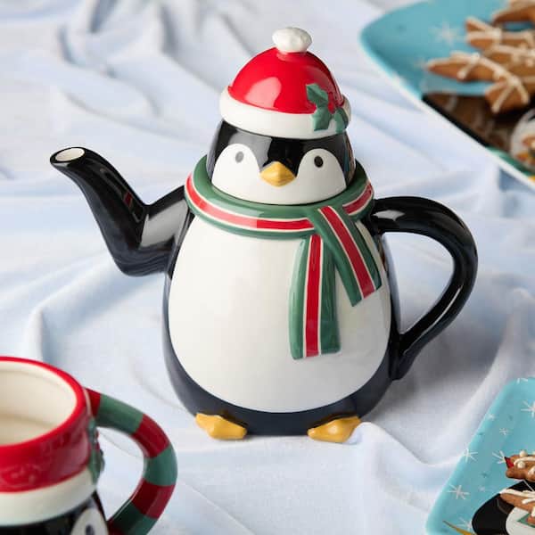 Christmas Whimsy Penguin 3-D 4-Cup 26 oz. Assorted Colors Ceramic Teapot