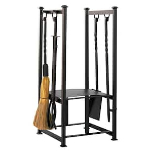 Olde World Iron 4-Piece Fireplace Tool Set with Integrated Log Rack
