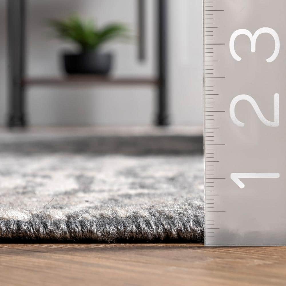 Faded Floral Dark Gray Synthetic 9' x 12' Easy Care Area Rug