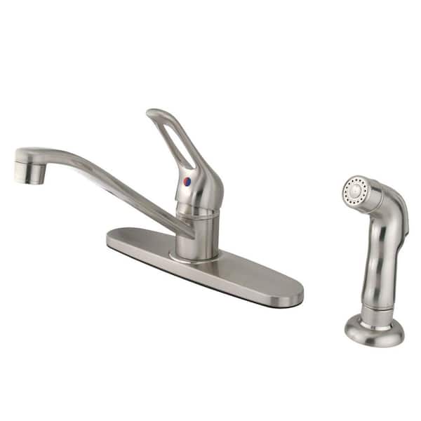 Kingston Brass Wyndham Single-Handle Deck Mount Centerset Kitchen Faucets with Side Sprayer in Brushed Nickel