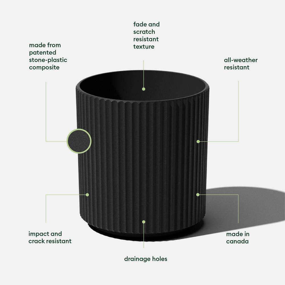 Veradek Mason 16" Black Plastic-Stone Round Outdoor Planter