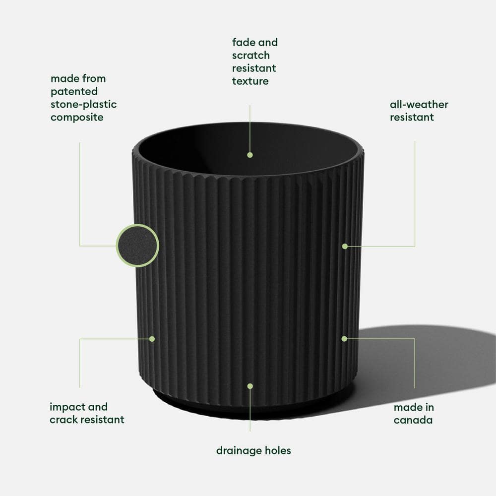 Veradek Demi Series 16" Black Plastic-Stone Round Planter