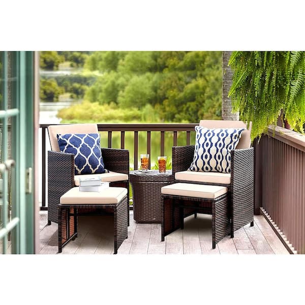 4 PCS Outdoor Patio Rattan Wicker Furniture Set Table Sofa Cushioned Deck Green 