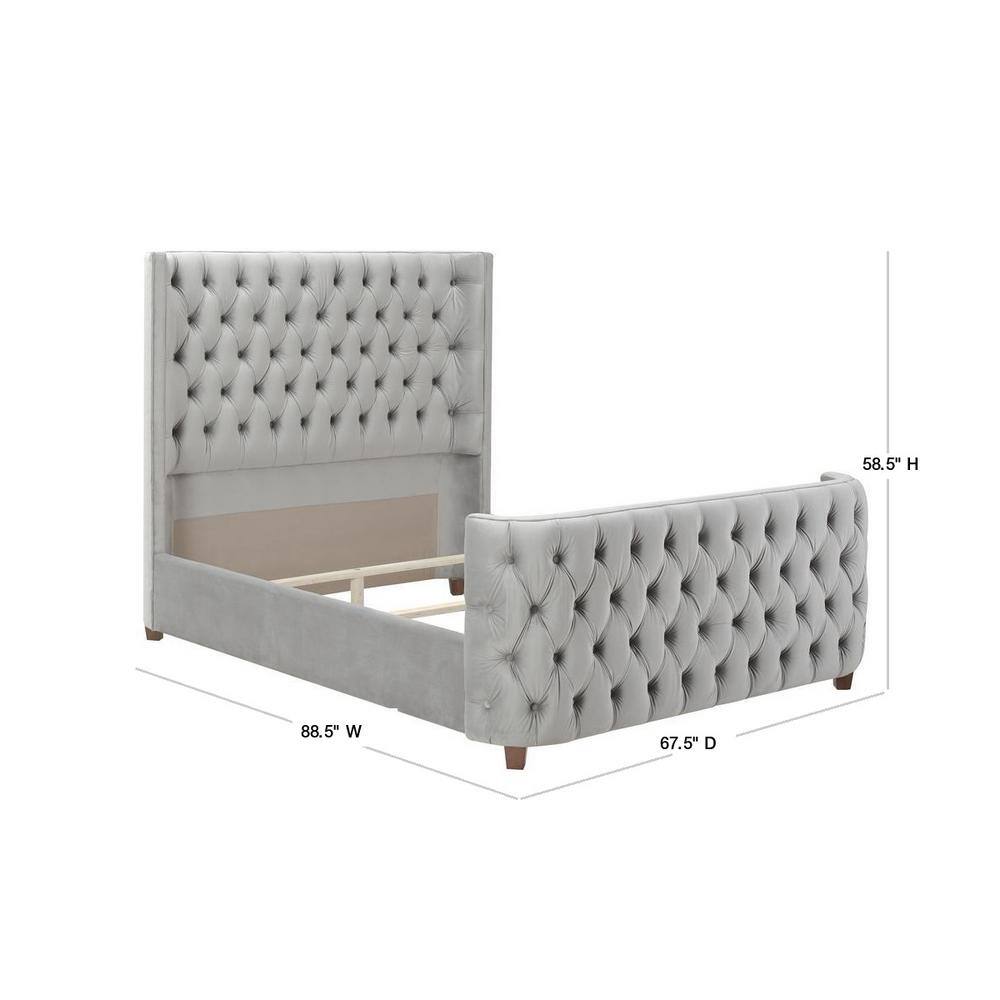 Brooklyn Queen Opal Grey Tufted Velvet Bed with Wingback