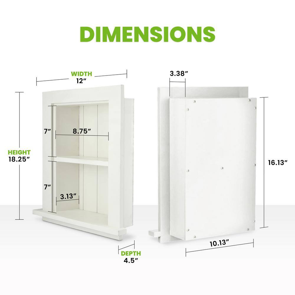 AdirHome White Hardwood Recessed Wall Cabinet with Shelf