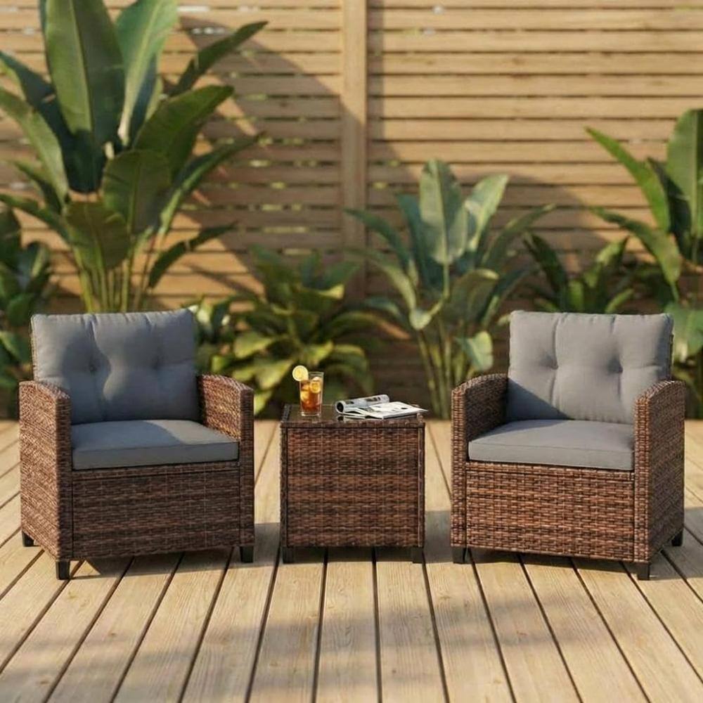 Three-Piece Patio Sofa Set with Gradient Rattan Chairs, Brown Gradient Rattan and Gray Cushions price history on PriceWatchPro