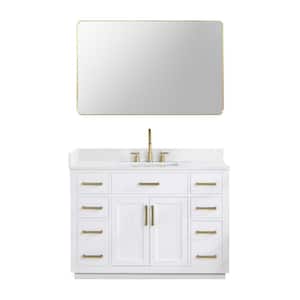 Gavino 48 in. W x 22 in. D x 34 in. H Single Sink Bath Vanity in White with White Composite Stone Top and Mirror