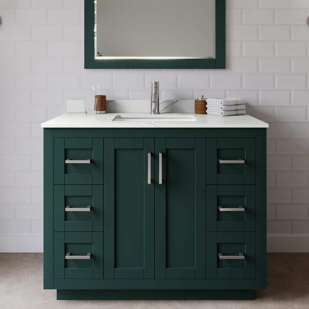 Miranda 42 in. W x 22 in. D x 33.75 in. H Single Bath Vanity in Green with Giotto Quartz Top and 34 in. Mirror price history on PriceWatchPro