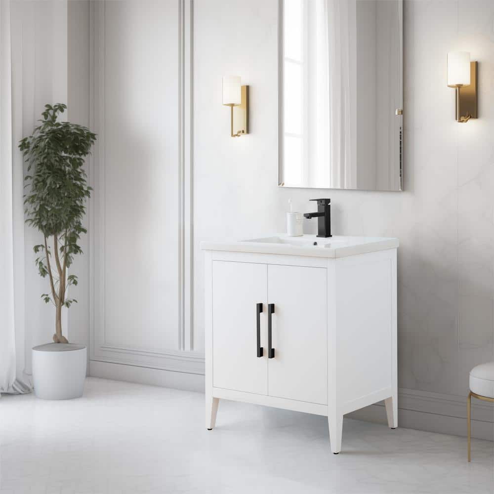 30" White Freestanding Bathroom Vanity with Ceramic Top