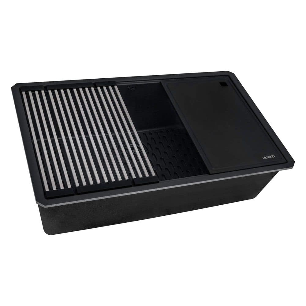 EpiStage 32 in. Undermount Single Bowl Black Granite Quartz Composite Kitchen Sink with Accessories price history on PriceWatchPro