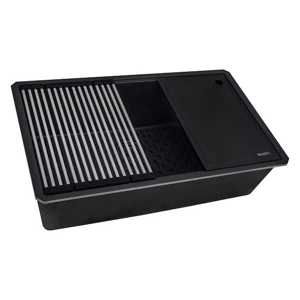 Ruvati epiStage 33 in. Undermount SIngle Bowl Workstation Kitchen Sink in Matte Black Granite Composite