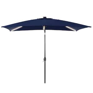 6 ft. x 9 ft. Aluminum Pole Outdoor Market Umbrella Solar LED Lighted Rectangular Patio Umbrella, Navy Blue