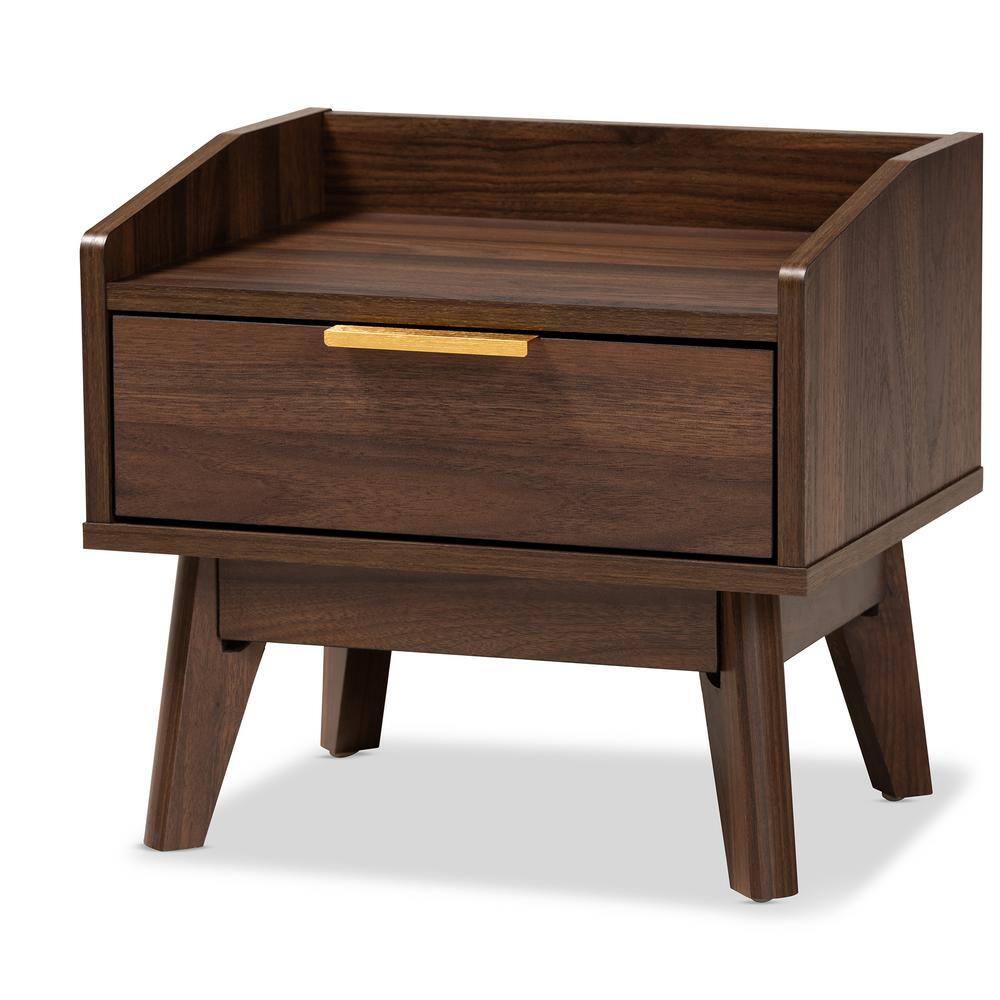 Mid-Century Lena Nightstand in Walnut Brown with Gold-Tone Handle