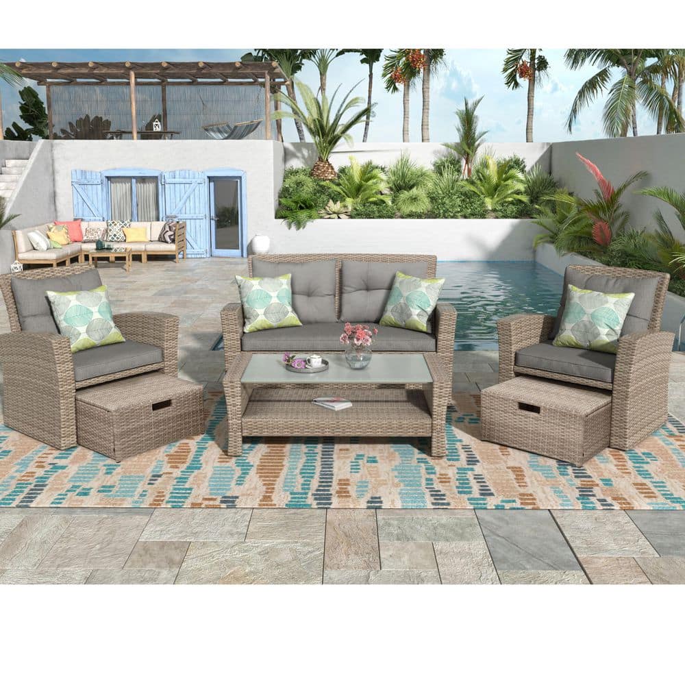 Hot Selling 4 Piece Wicker Brown Outdoor Conversation Set with Ottoman and 