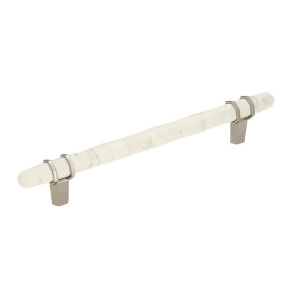 Amerock Carrione 6-5/16 in. (160mm) Modern Marble White/Polished Nickel Bar Cabinet Pull