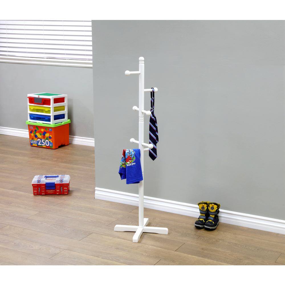 White Solid Wood 8-Hook Coat Rack with Hexagonal Screws