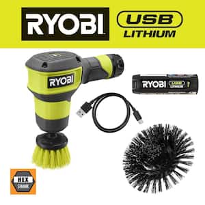 USB Lithium Compact Scrubber Kit with 2.0 Ah Battery, and USB Charging Cord w/ Medium and Abrasive Bristle Brush