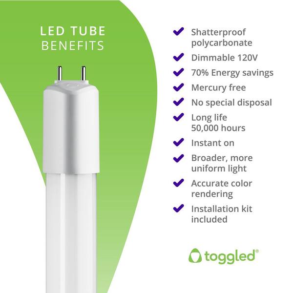 toggled 12-Watt 36 in. Linear Dimmable T8 LED Tube Light Bulb (1-Bulb)