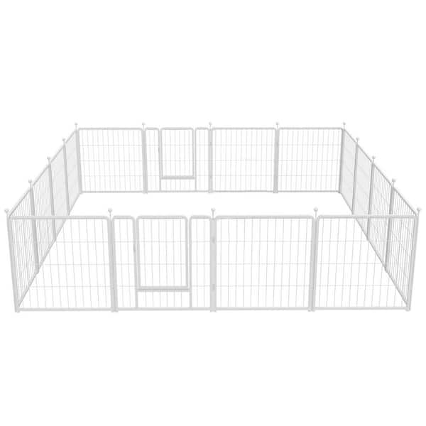 Tidoin 24 in. H x 96 in. W x 96 in. D White Metal Heavy Duty Dog Pens Pet Fence with Door