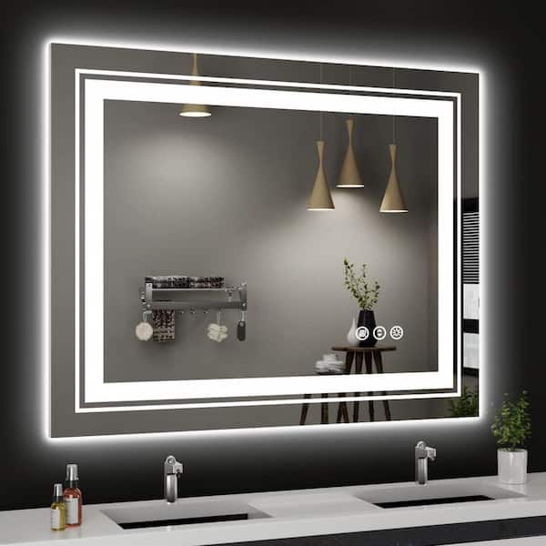 40 in. W x 32 in. H Large Rectangular Frameless Dimmable LED Light Anti-Fog Wall Bathroom Vanity Mirror Super Bright